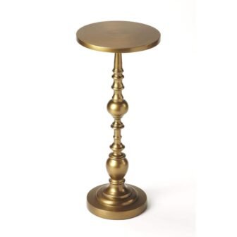 Darien 10 in. Antique Gold Round Metal Pedestal Accent Table 22.5 in....