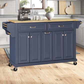 Dark Blue Cambridge Natural Wood Top 60.5 in. W Kitchen Island with