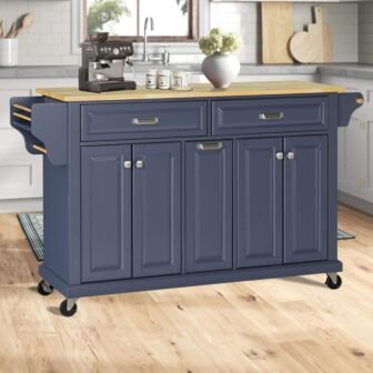 Dark Blue Cambridge Natural Wood Top 60.5 in. W Kitchen Island with...