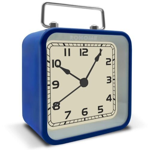 Dark Blue Retro Small Alarm Clock Silent Quartz Night Light Non Ticking