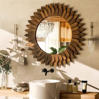 Dark Brown 24 in. W x 24 in. H Sunburst Wood Framed...