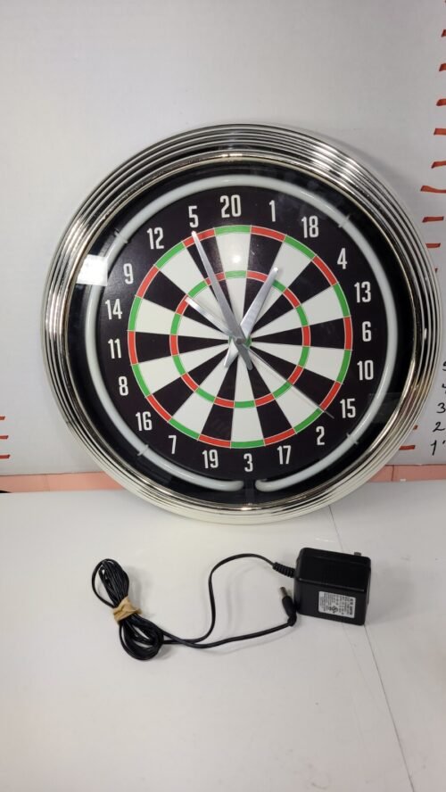 Darts Neon Wall Clock Neon Light. Game room Man Cave Bar. Green Neon. Works!