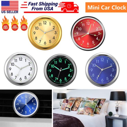 Dashboard Mini Car Clock Universal Miniature Analog Quartz Light Emitting Clock