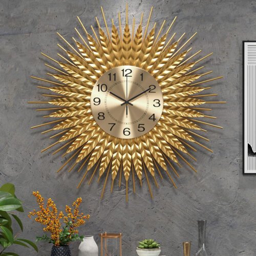 DAYDAYART Modern Large Wall Clock Decorative Metal Mid Century Wall Clocks, Gold