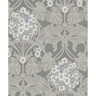 Daydream Grey and Carolina Blue Floral Hydrangea Unpasted Nonwoven Paper Wallpaper Roll...