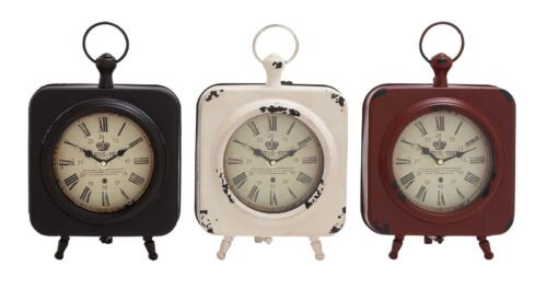 DecMode 10" Multi Colored Metal Clock with Ring Top Set of 3 Living Room Office