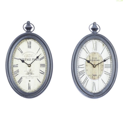 DecMode 15"H, 8"W Black Metal Pocket Watch Style Wall Clock ，2 Count