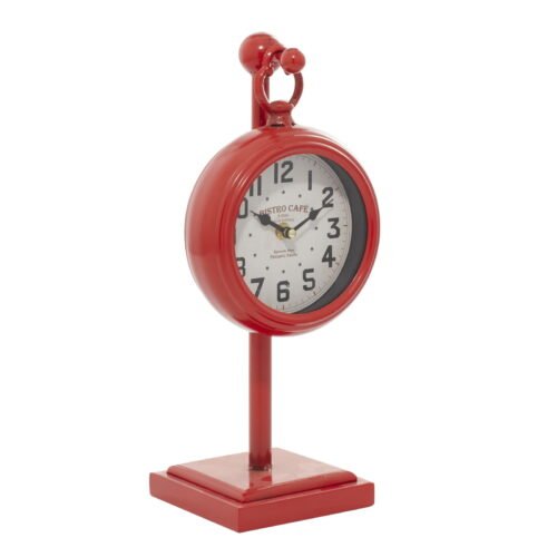 DecMode 15" Red Metal Pendulum Clock Silent Quartz Movement Farmhouse Style