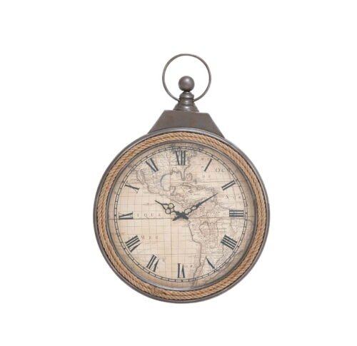 DecMode 21" Brown Metal Pocket Watch Style Wall Clock with Rope Accent Durable