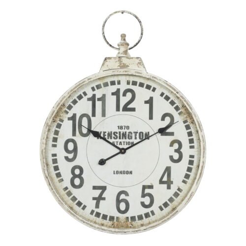 DecMode 24" White Metal Distressed Pocket Watch Inspired Wall Clock with Accents