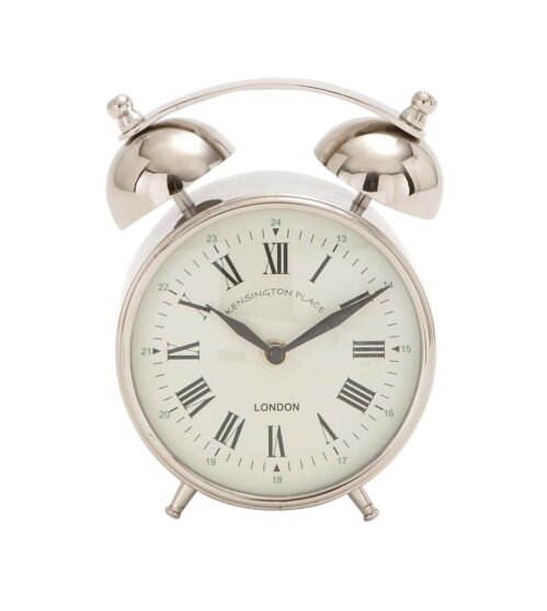 DecMode 7" Silver Stainless Steel Clock with Bell Style Top Traditional Style
