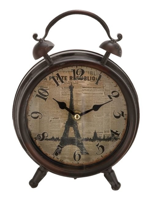 Deco 79 Metal Eiffel Tower Clock with Bell Style Top 6" x 3" x 9" Black