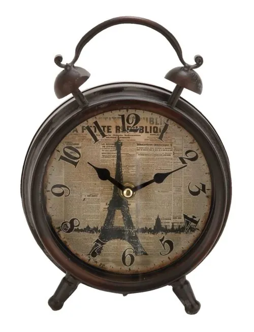 Deco 79 Metal Eiffel Tower Clock with Bell Style Top 6" x 3" x 9" Black