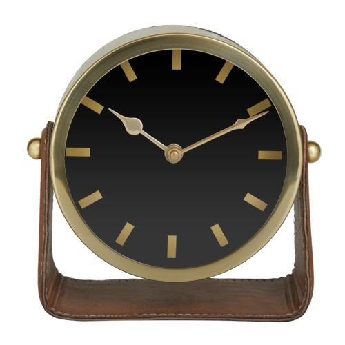 Deco 79 Stainless Steel Clock with Leather Stand, 7" x 4" x 7", Gold