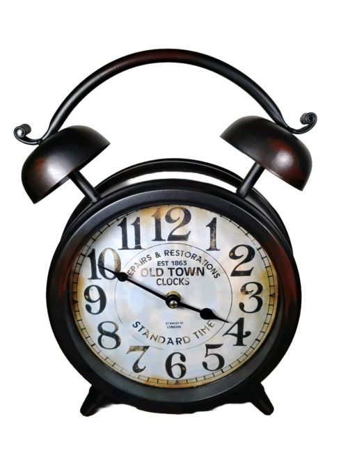 Deco 79 Vintage Metal Table Clock with Bell Style Decorative Top, 13" x 9"