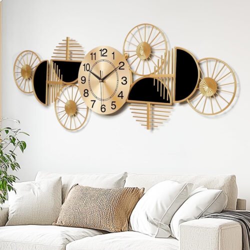 Decorative Lg Wall Clock Modern Non-Ticking Metal Horizontal or Vertical