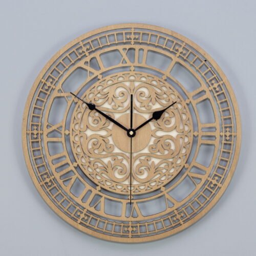 DECORATIVE OPENWORK VICTORIAN CLOCK, ELM
