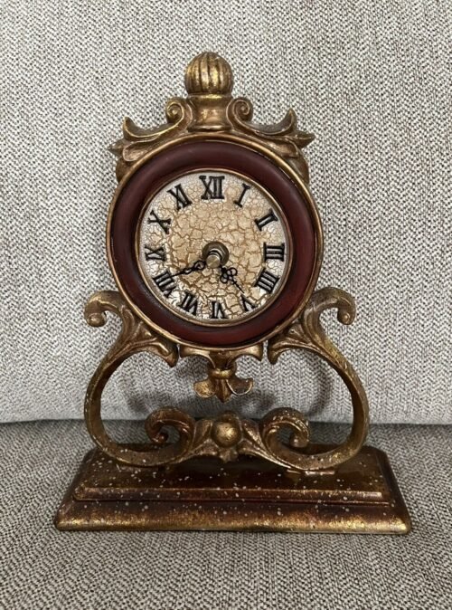 Decorative Quartz Tabletop Clock Burgundy With Gold Speckled European Retro Look