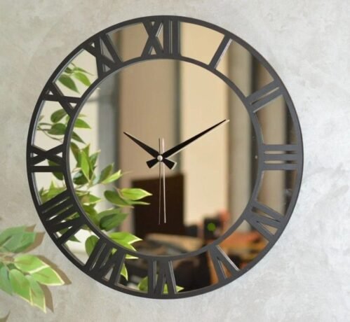 Decorative Real Mirrored Wall Clock Modern Wooden Roman Numeral 46cm Wall Decor