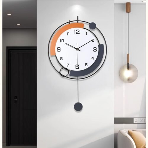 Decorative Silent Quartz Wall Clock with Pendulum, Battery Operated - Large 1...