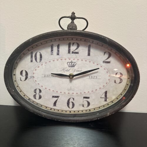 Decorative Vintage Oval Wall Clock, 11 3/4", Rustic, Hotel Viewx, Paris, 1823,