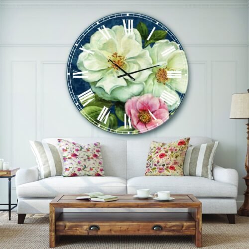 Designart 'Blue Damask Flowers' Farmhouse Wall CLock