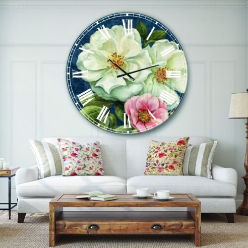Designart 'Blue Damask Flowers' Farmhouse Wall CLock