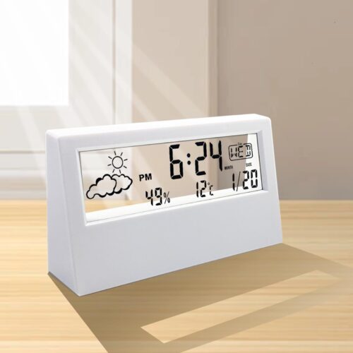 Desk Clock Digital Alarm Clock Transparent Modern Design Temperature Humidity