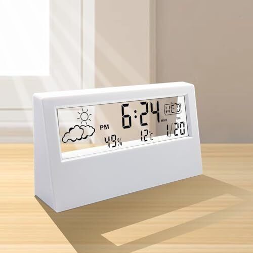 Desk Clock Digital Alarm Clock Transparent Modern Design Temperature Humidity image