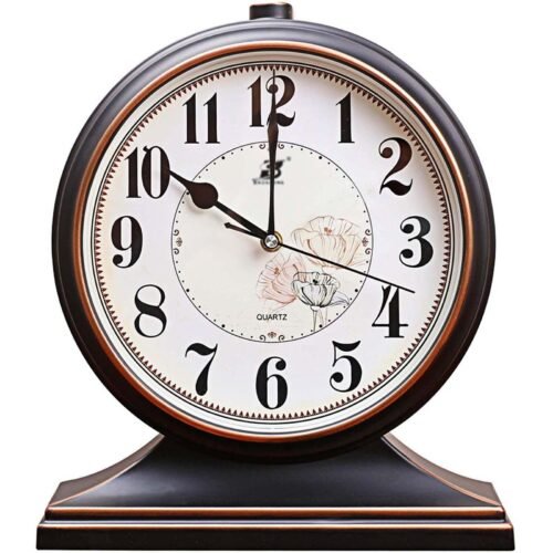 Desk Clock for Table Decor, Retro Mantel Clock Battery Operated for Fireplace