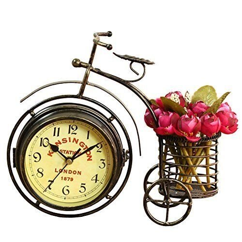 Desk Clock Vintage Table Clock Desktop Farmhouse Tabletop Metal Bronze Two Side