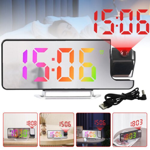 Desk Dual Alarm Clock LCD LED Digital Time Projection FM Radio Snooze Timer USA