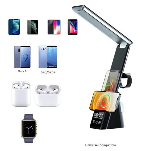 Desk lamp wireless charger stand wireless charger led lamp with time alarm clock