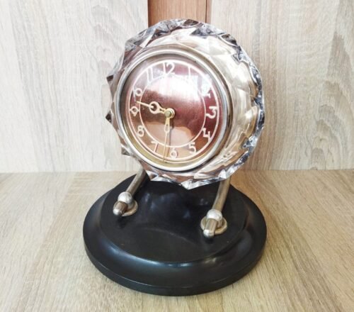 Desk Table Mantel Clock, Majak, Soviet, USSR, Crystal Mechanical Wind up Clock