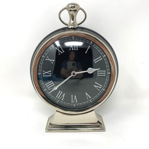 desktop clock pocket watch style black silver 10”