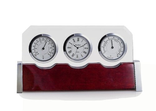 Desktop Clock Thermometer Hygrometer W/ Engraving Plate Lacquer Rosewood NEW