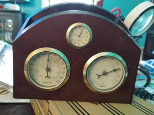 Desktop Clock Weather Station Quartz Cherry Wood Approx. 16.5 X 8