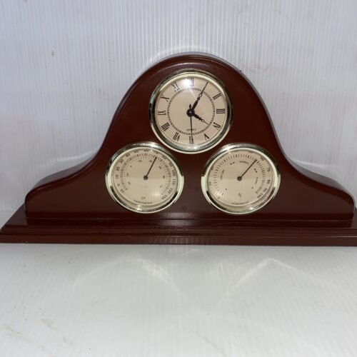 Desktop Clock Weather Station Quartz Cherry Wood Approx. 16.5 X 8