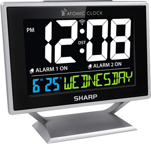 Desktop Dual Alarm Clock with Color Display - Atomic Accuracy - Calendar & Day o
