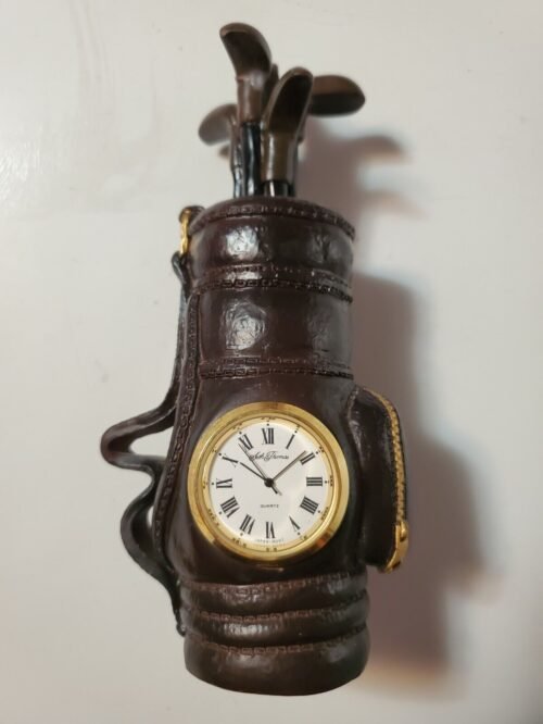 Desktop Paperweight 7" Resin Small Dark Brown Golf Bag Clock