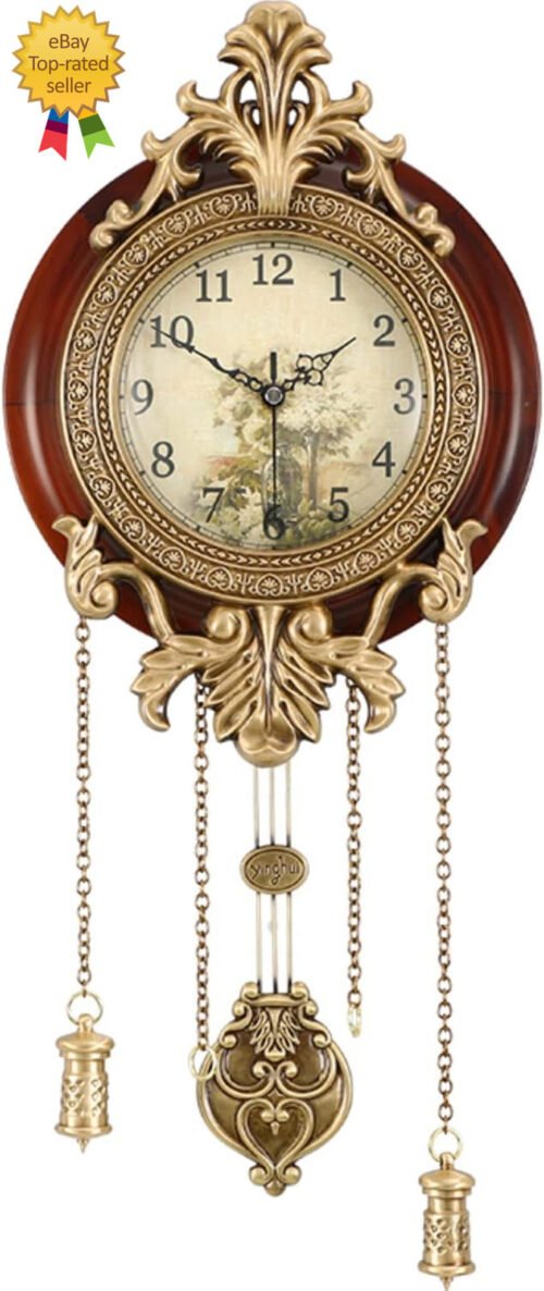 Dia 9 Inch Retro Style Vintage Wood Indoor Wall Clock with Swinging Pendulum