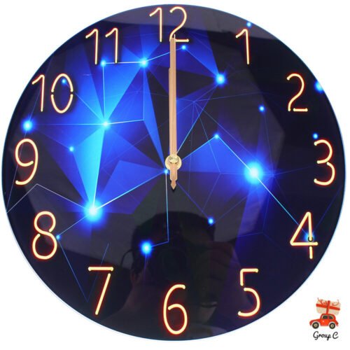 Diamond Large Wall Clock Blue Round Interior Modern Decorative Silent Wall Clock