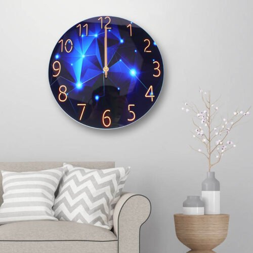 Diamond Large Wall Clock Modern Blue Round Interior Silent Wall Clock Decor USA