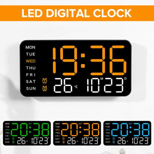 Digital 3D LED Big Wall Desk Alarm Clock Snooze 12/24 Hours Auto Brightness USB