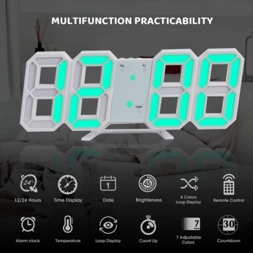 Digital 3D LED Big Wall Desk Alarm Clock Snooze 12/24 Hours Auto Brightness USB