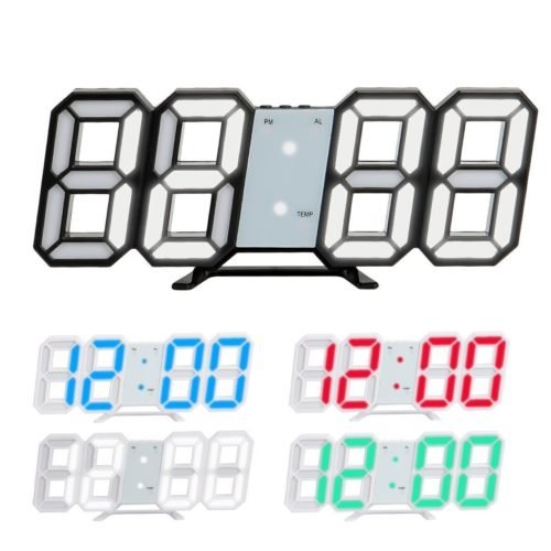Digital 3D LED Big Wall Desk Alarm Clock Snooze 12/24 Hours Auto Brightness USB