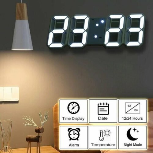 Digital 3D LED Big Wall Desk Alarm Clock Snooze 12/24 Hours Auto Brightness USB