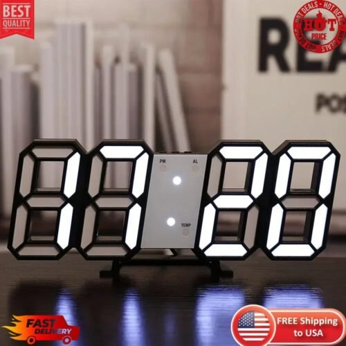 Digital 3D LED Wall Clock | Desk Alarm Snooze | 12/24H Auto Brightness Mode