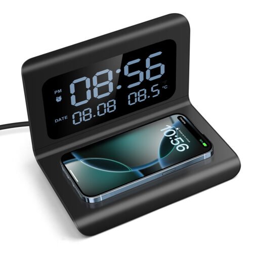 Digital Alarm Clock 15W Fast Wireless Charger With Thermometer For iPhone 16 15