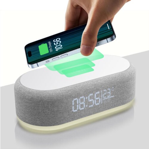 Digital Alarm Clock 15W Phone Wireless Charger Thermometer Date LED Night Light
